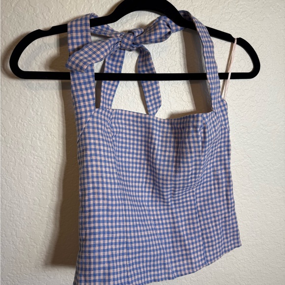 Reformation Malika Linen Top stellar check - Picture 3 of 8